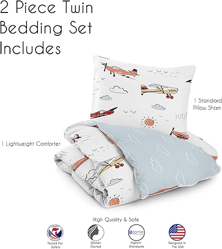 Miniatura 5 de Sweet Jojo Designs Juego de edredón vintage para niños y niños, tamaño individual, 4 piezas, gris, amarillo, naranja, rojo, blanco, azul, aviones,