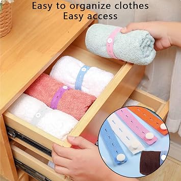 Elastic Band with Buttonholes, 28Pcs Roll-up Closet Organizer for Bed Sheet, Adjustable Clothing Storage Strap with Button, Travel Luggage Space Saver(Mixed Color)