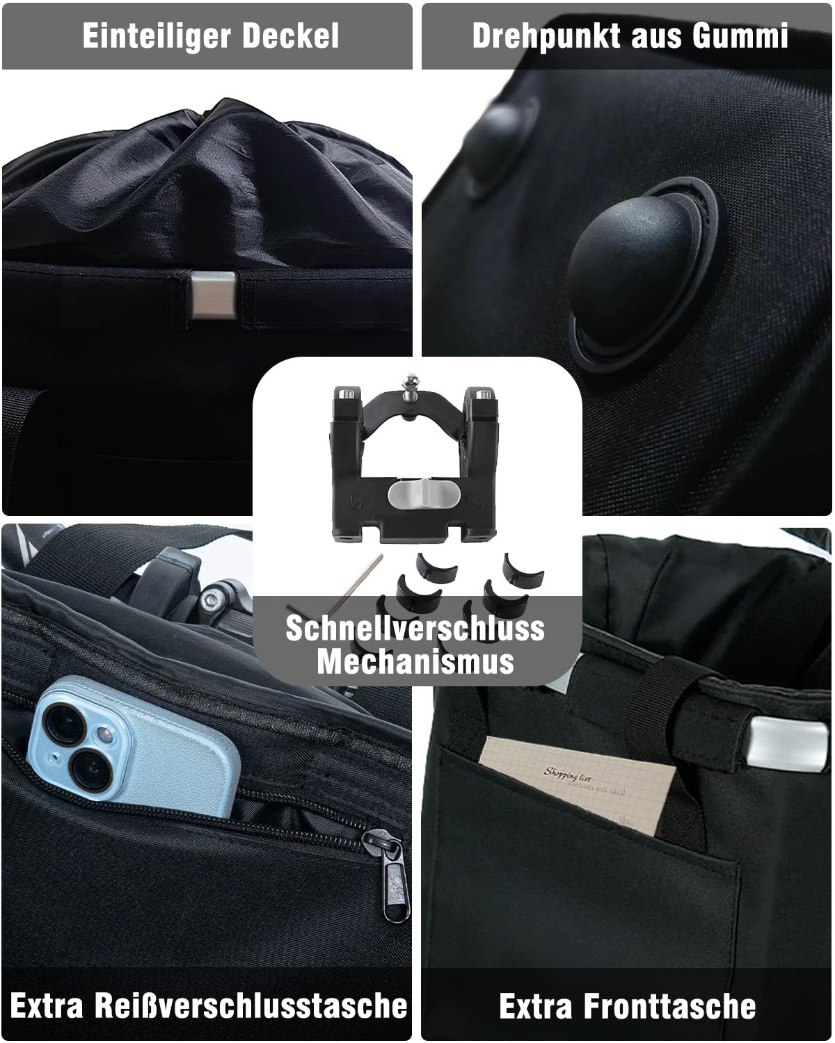 Diurwur Cesta delantera para bicicleta, impermeable, cesta para manillar de bicicleta, cesta de transporte extraíble, cesta de la compra, cesta de pícnic, cesta plegable para manillar con accesorios