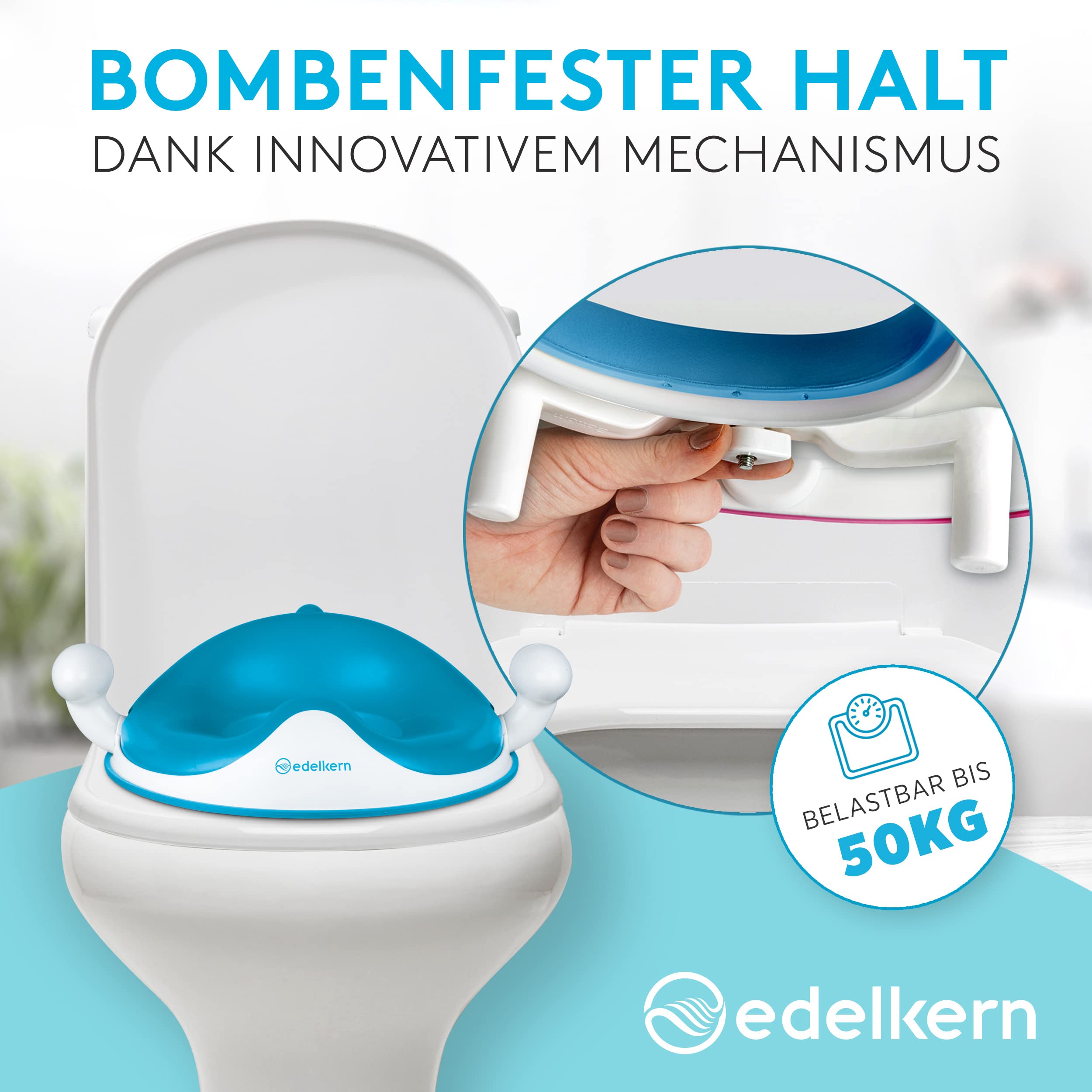 Edelkern Deska sedesowa dla dzieci – ergonomiczna deska sedesowa dla dzieci [do 50 kg] – uniwersalna nakładka toaletowa dla dzieci z uchwytami – bezpieczna deska sedesowa dla dzieci z ochroną przed