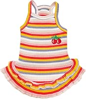 Vista 8 de Lindo vestido de perro para perros pequeños y niña, ropa de cumpleaños, ropa de primavera y verano, trajes de perro, arco iris, colorido, a rayas