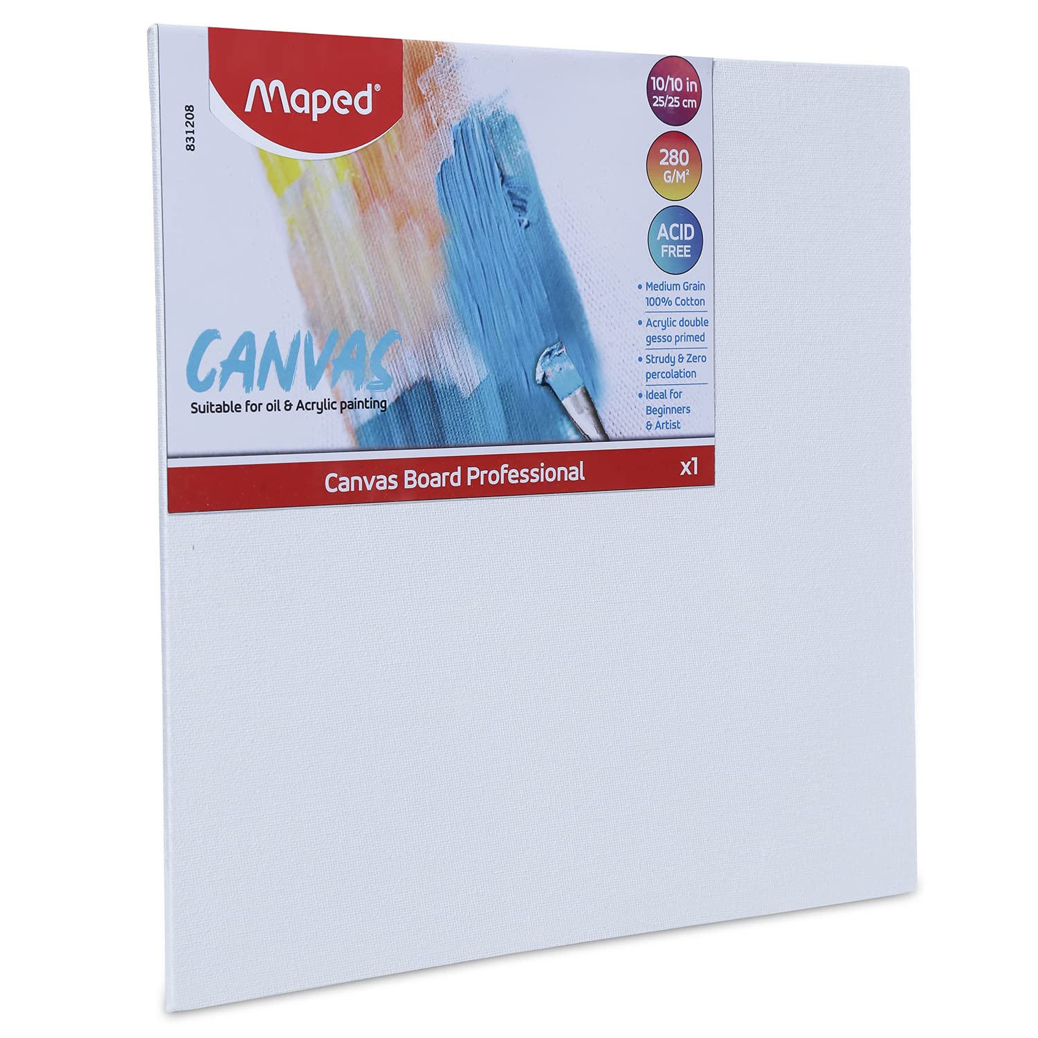 MAPED Cotton Canvas Board for Painting (10 x 10, 4mm), White (831208) 1
