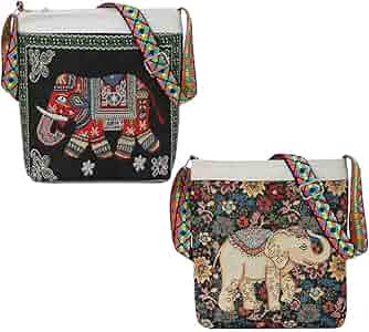 SHIDXIB 2Pcs Ethnic Style Crossbody Bag Elephant Embroidery
