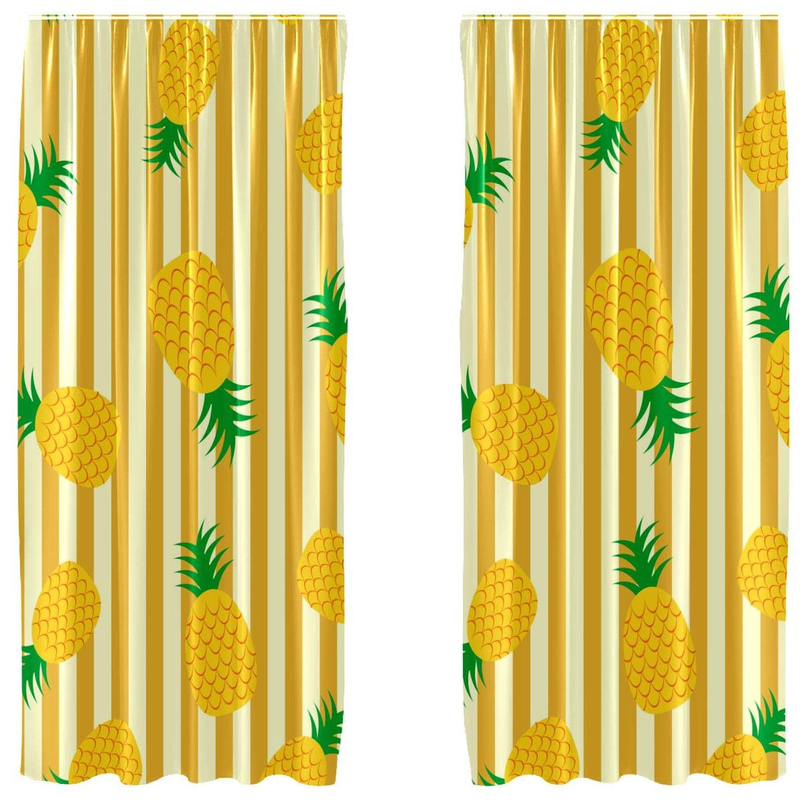 Cortinas opacas de piña amarillas tipo juego de dos paneles lavables para oscurecer cuartos