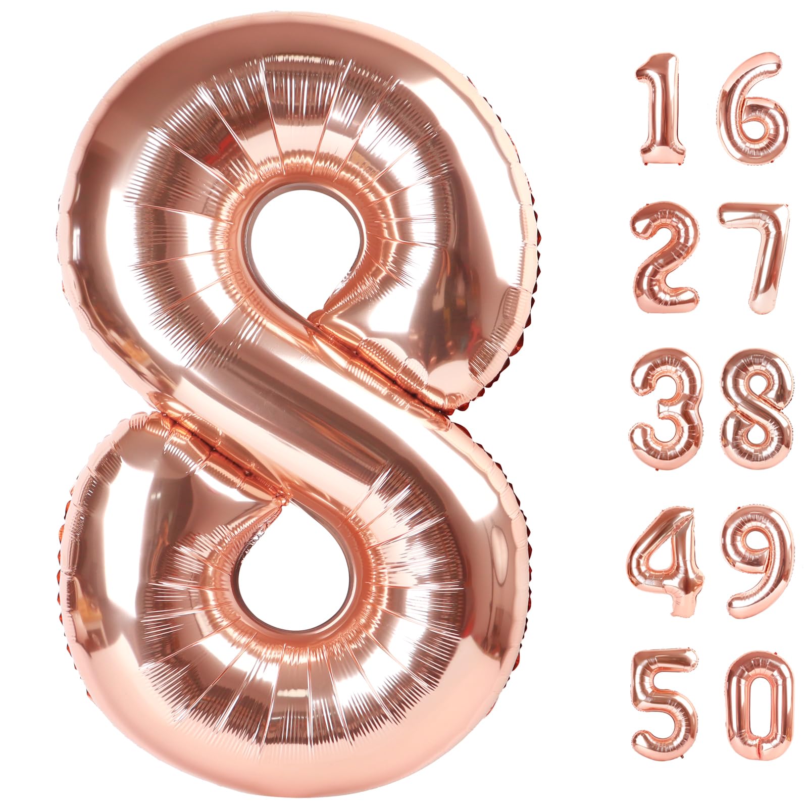 Rose Gold Number 8 Balloon Foil Mylar Number 8th Birthday 40 Inch Big Giant Helium Number for 18 28 Birthday Decor,Boys Girl Party Supplies & 80