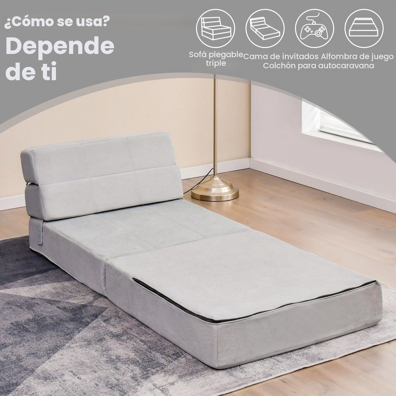 FANTASK Sofá Cama Plegable 3 en 1, colchón Plegable, Espuma Extra Gruesa (15 cm), sofá Cama, colchón de Suelo, colchón Plegable, colchón de Invitados con Funda extraíble y Lavable, 190 x 71 x 15 cm,