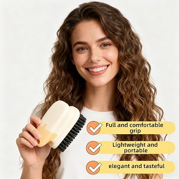 Ergonomic Clothes Soft Bristle Laundry Brush, Milk Yellow, ABS+PBT Material, Hanging Design, Portable Hand-Held Cleaning Tool with Comfortable Grip for Garments, Shoes, Household (Cream Yellow, L)