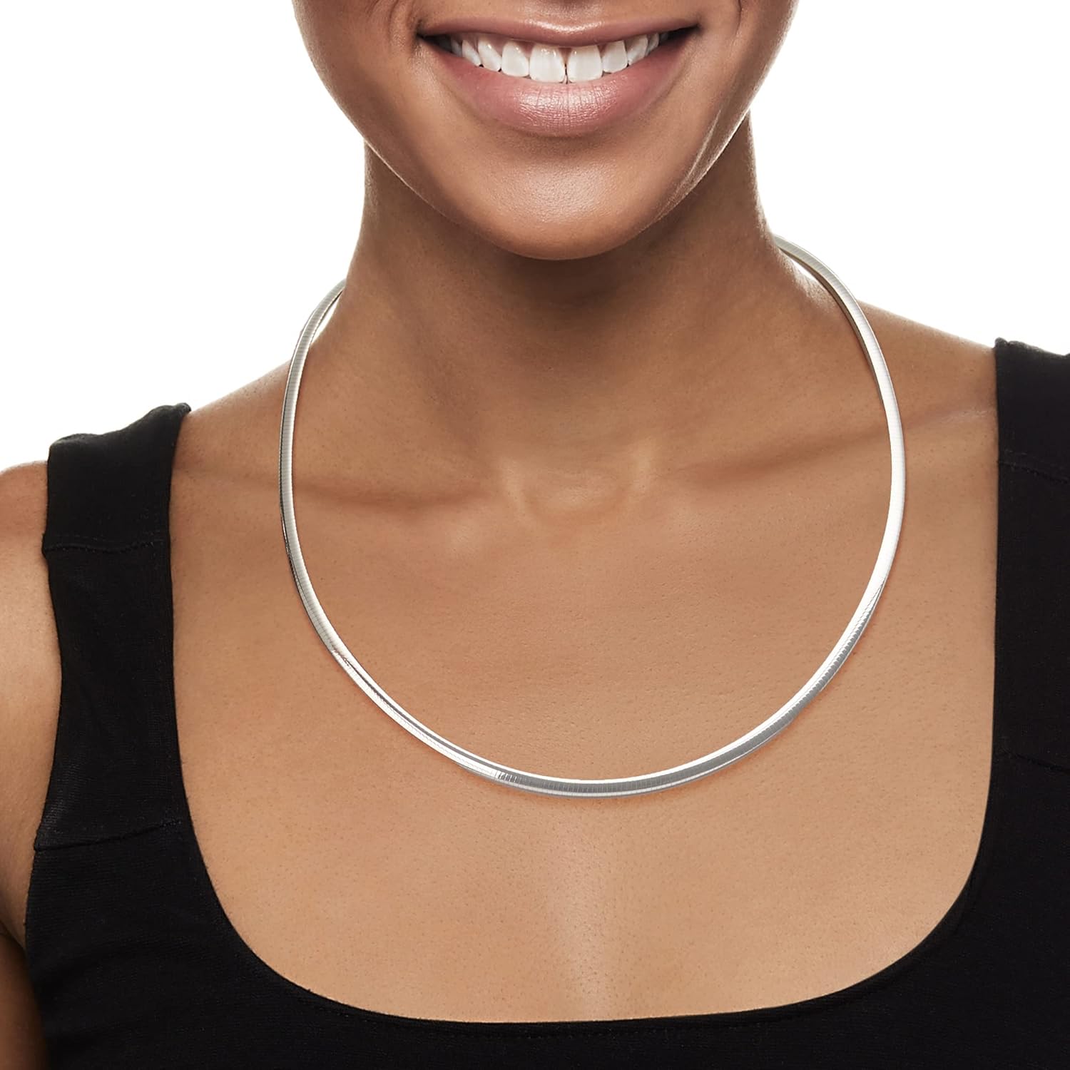Ross-Simons Italian 4mm Sterling Silver Domed Omega Necklace