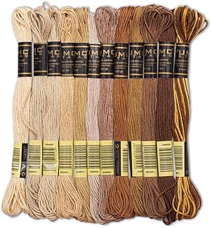 12 Pieces | Premium Embroidery Thread | 100% Egyptian Cotton Premium Skeins | Cross Stitch Embroidery Floss | Oeko TEX Certified Stranded Cotton (Brown Tones)