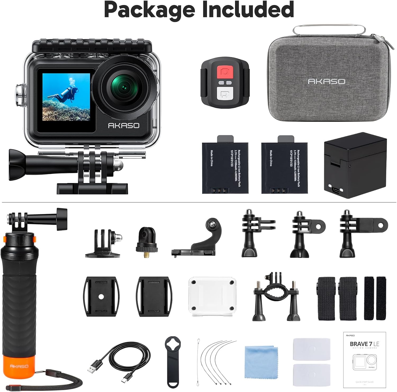 AKASO Brave 7 LE 4K30FPS 20MP WiFi Action Camera with Touch Screen EIS 2.0 Zoom Remote Control 131ft Waterproof Underwater Camera with Waterproof Floating Hand Grip and Carrying Case Bundle With Floating Hand Grip and Carry Bag image 9 of 9 B0F48NQDWQ
