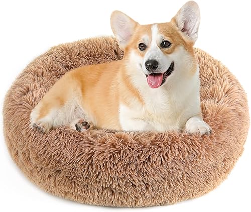 Miniatura 9 de NOYAL Cama calmante en forma de dona para perros y gatos pequeños a medianos. Cama para mascotas de pelo sintético de felpa antiansiedad con funda