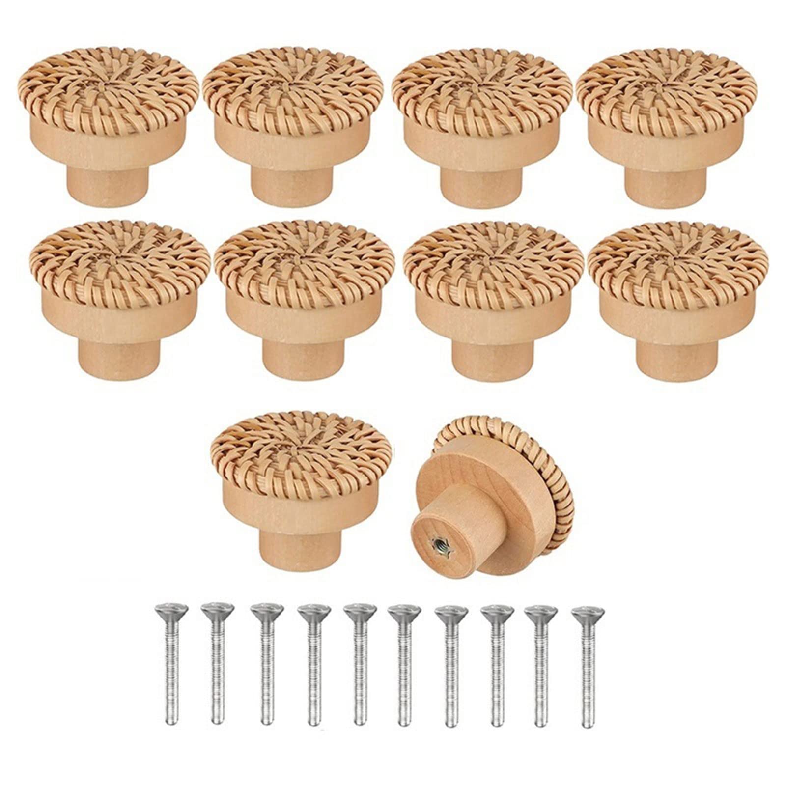 Fentency Multicolor 10 Pcs Rattan Cabinet Drawer Pulls Natural Wooden Dresser Knob Cupboard Handle Round Furniture Decor Handle Wardrobe Knobs And Handles Vintage