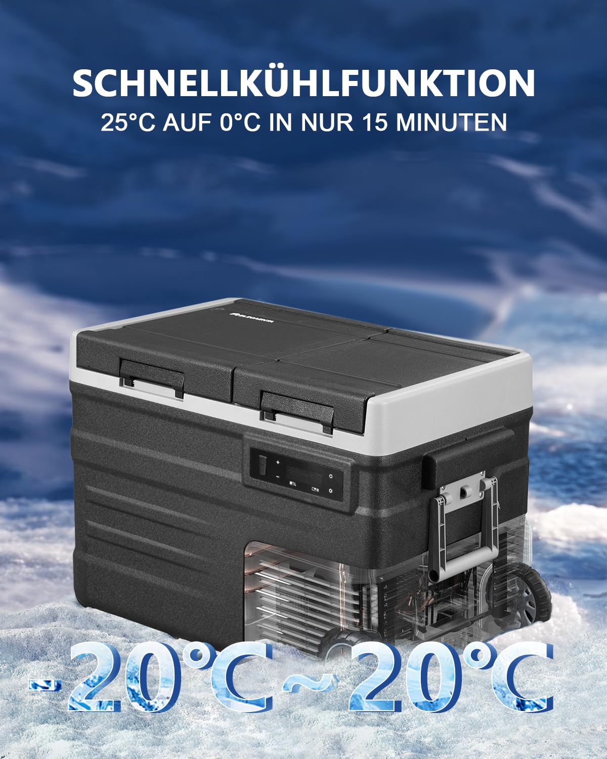 ELECAENTA Kompressor Kühlbox 40L, Tragbar Auto Kühlschrank Elektrisch -20°C bis 20°C, Dual Zone Unabhängige Kontrolle Gefrierfach APP-Steuerung für Lastwagen, Boot, Wohnmobile und Angeln