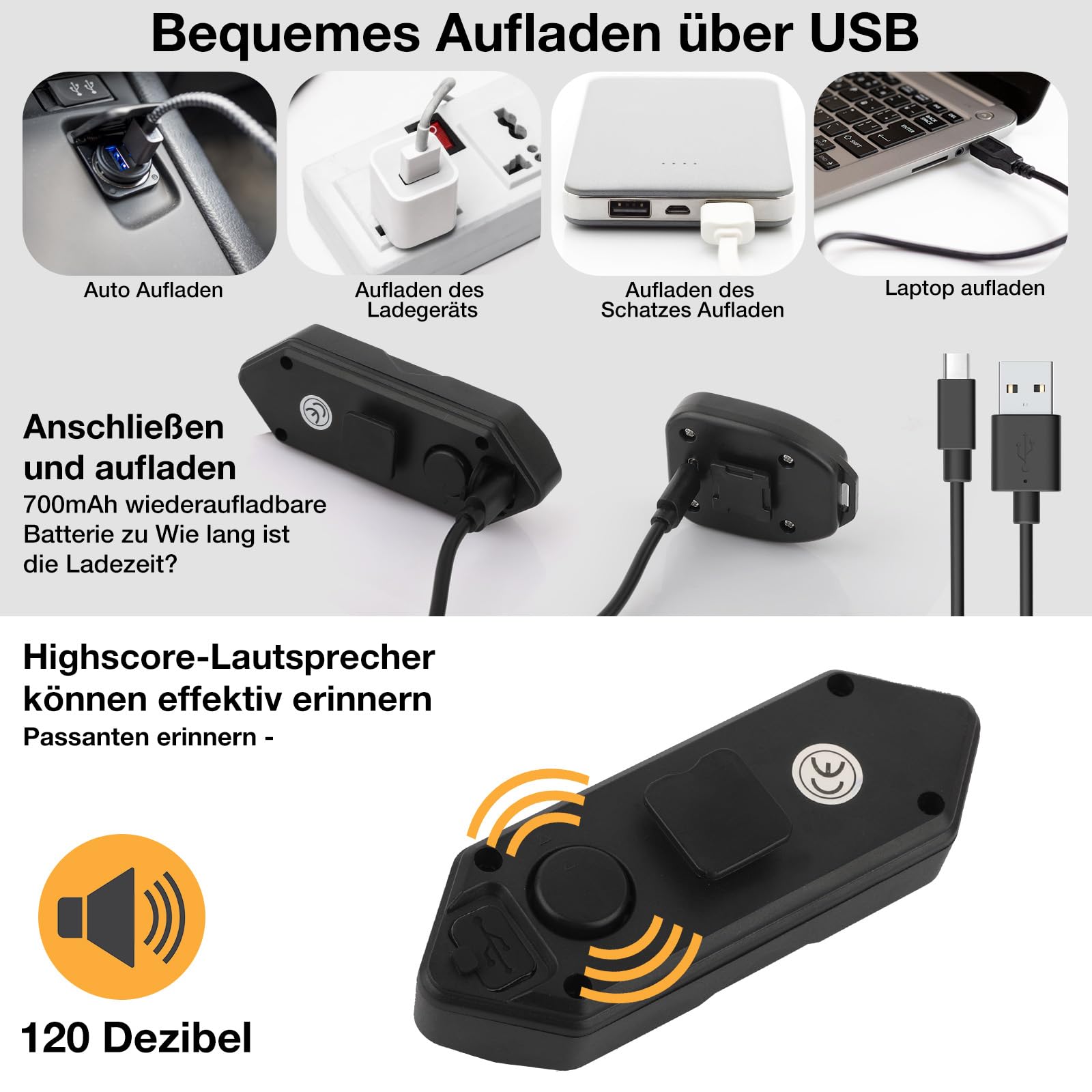 Clignotant LED sans fil pour vélo, trottinette, charge USB, feu