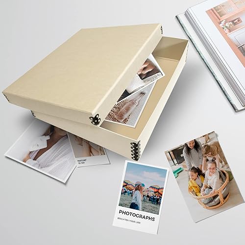 Vista 207 de Lineco, Caja de almacenamiento de archivos de museo de color tostado de 9 x 12 pulgadas, diseño frontal caído. Sin ácidos con borde de metal.