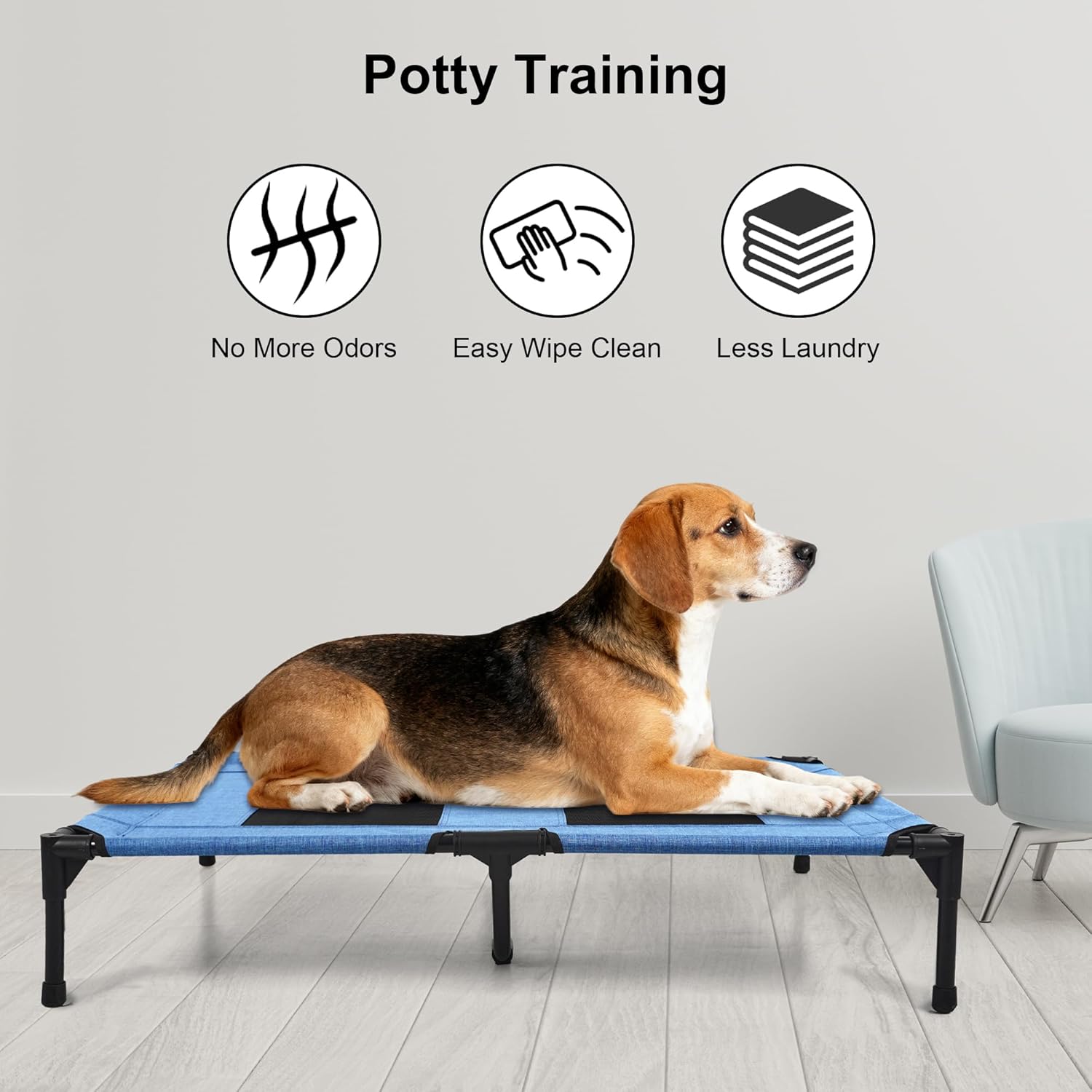 Raised Dog Bed Cooling Cot for Indoor Outdoor Use Portable Waterproof Mesh Pet Bed Washable for Large Medium Small Dogs, Blue