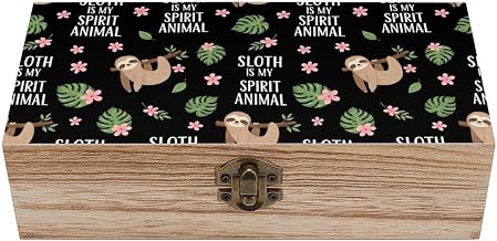 Wooden Memory Box Organizer with Lid, Decorative Storage Case for Keepsakes Jewelry Sloth Spirit Animal, Wedding Anniversary Container
