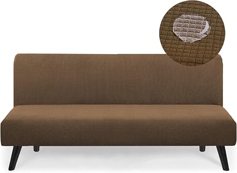 Water Repellent Armless Futon Cover Sofa Bed Slipcover, Full Size Futon Mattress Cover, Soft & Stretch Furniture Protector for Pets, Coffee