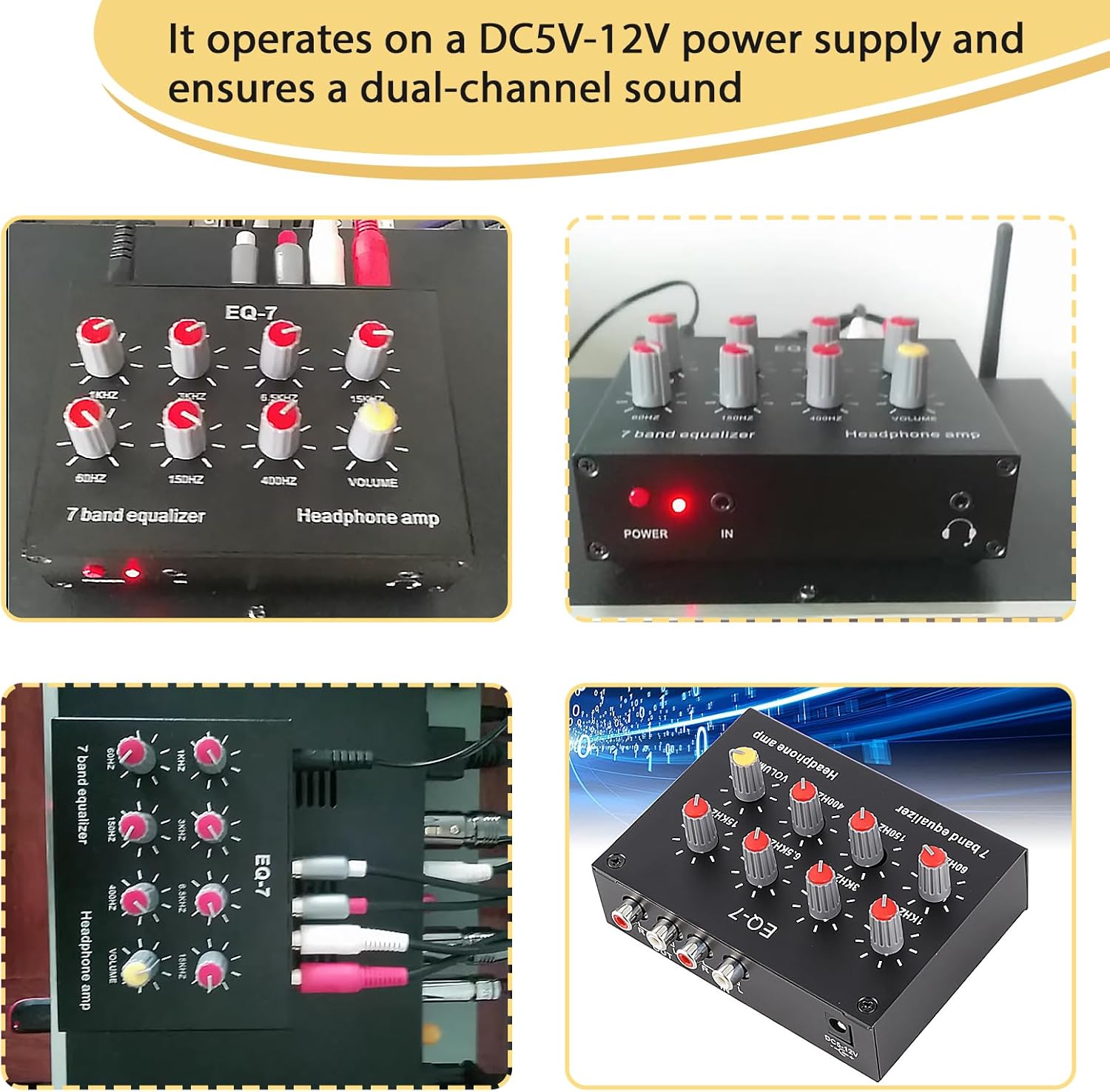 Digital Equalizer Audio Processor for Home Car System with 12dB Bass Adjustment Adjustment for Music Recording Streaming Podcast Studio