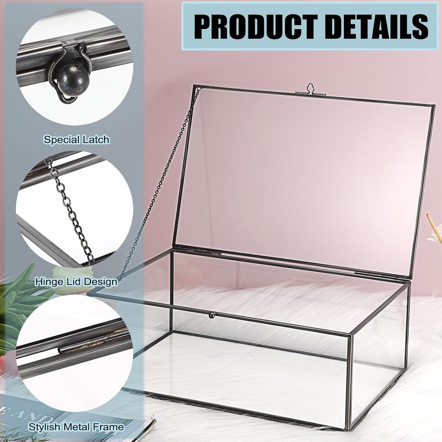 Hipiwe Vintage Glass Box with Lid Jewelry Display Case Vanity Lidded Box image 5