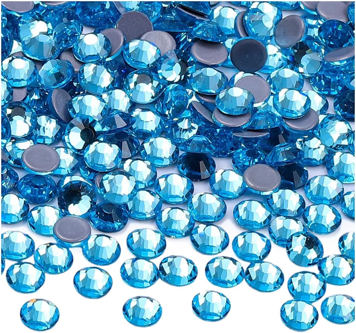 Hotfix Rhinestones Flatback Glass Crystal, 1440pcs Round Crystal Gems Rhinestone for Crafts, Clothes, Nail Art, Aquamarine, 4.6-4.8mm