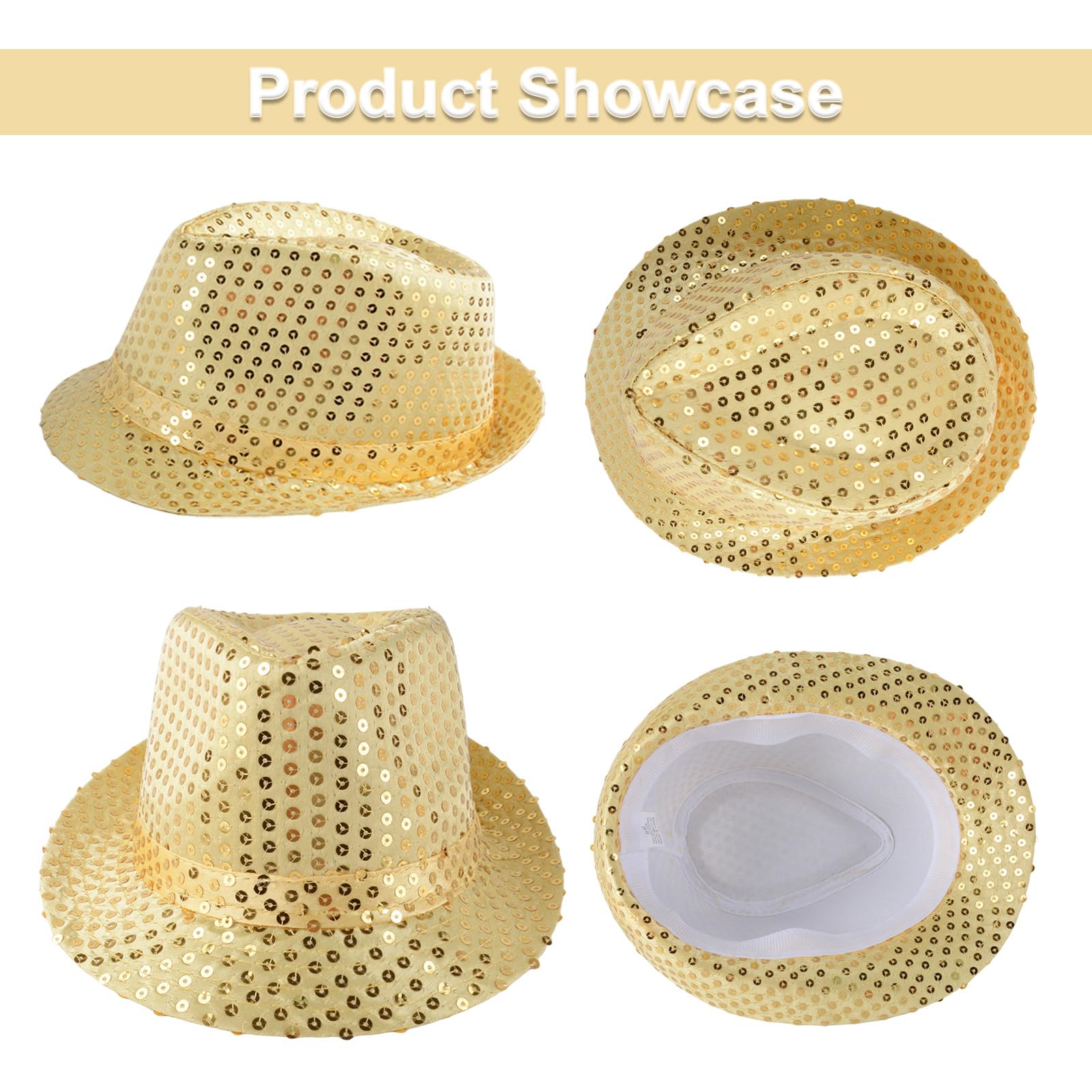 Haayymo 2 Pack Sequin Fedora Hats for Adults Glitter Party Hats Gold & Silver, Disco Fancy Dress Hats for Men & Women - Image 4