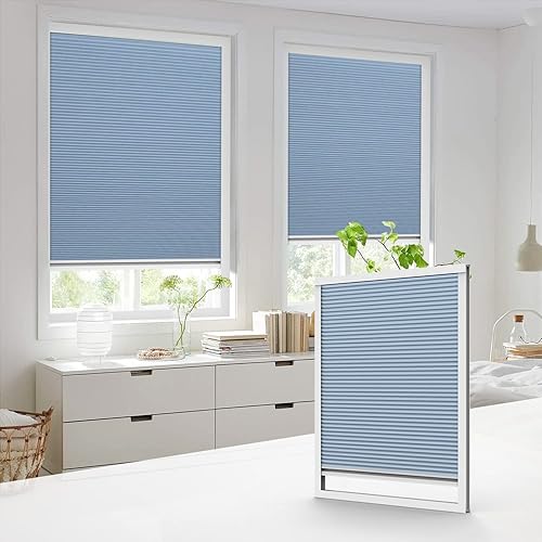 LazBlinds Persianas celulares sin cordón, cortadas a medida, 100 % opacas, bloqueo de luz, protección de privacidad, persianas plisadas de panal