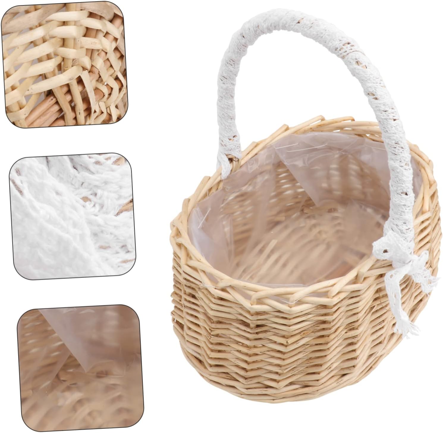 Ciieeo 2pcs Rattan Woven Flower Basket Handheld Decorative Storage for Weddings Parties and Floral Arrangements Multi-functional Khaki Design