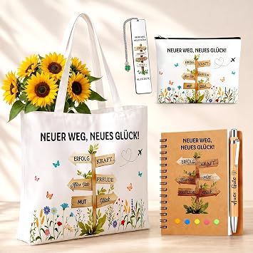TUZELIYA 5 Pieces Leaving Gift Colleague - Retirement Gift Job Change & New Job for Women Small Gift with Cloth Bag Lucky Charm Bookmark & Notebook