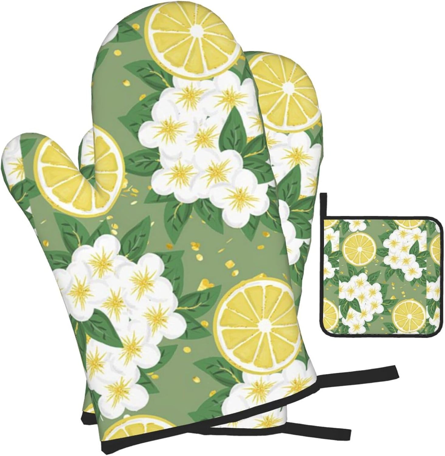 Fresh Lemon Print Heat Resistant Microwave Gloves, Used for Baking, Cooking, and Fashion Kitchen Essentials