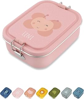 wunderwunsch TRIXIE Brotdose Kinder, Edelstahl Lunchbox, Jausenbox mit Name | Personalisiert, Frühstücksbox mit Fächern und Clip, Box, Metall, Vesperdose, Kindergarten, Brotzeitdose, Schulbox
