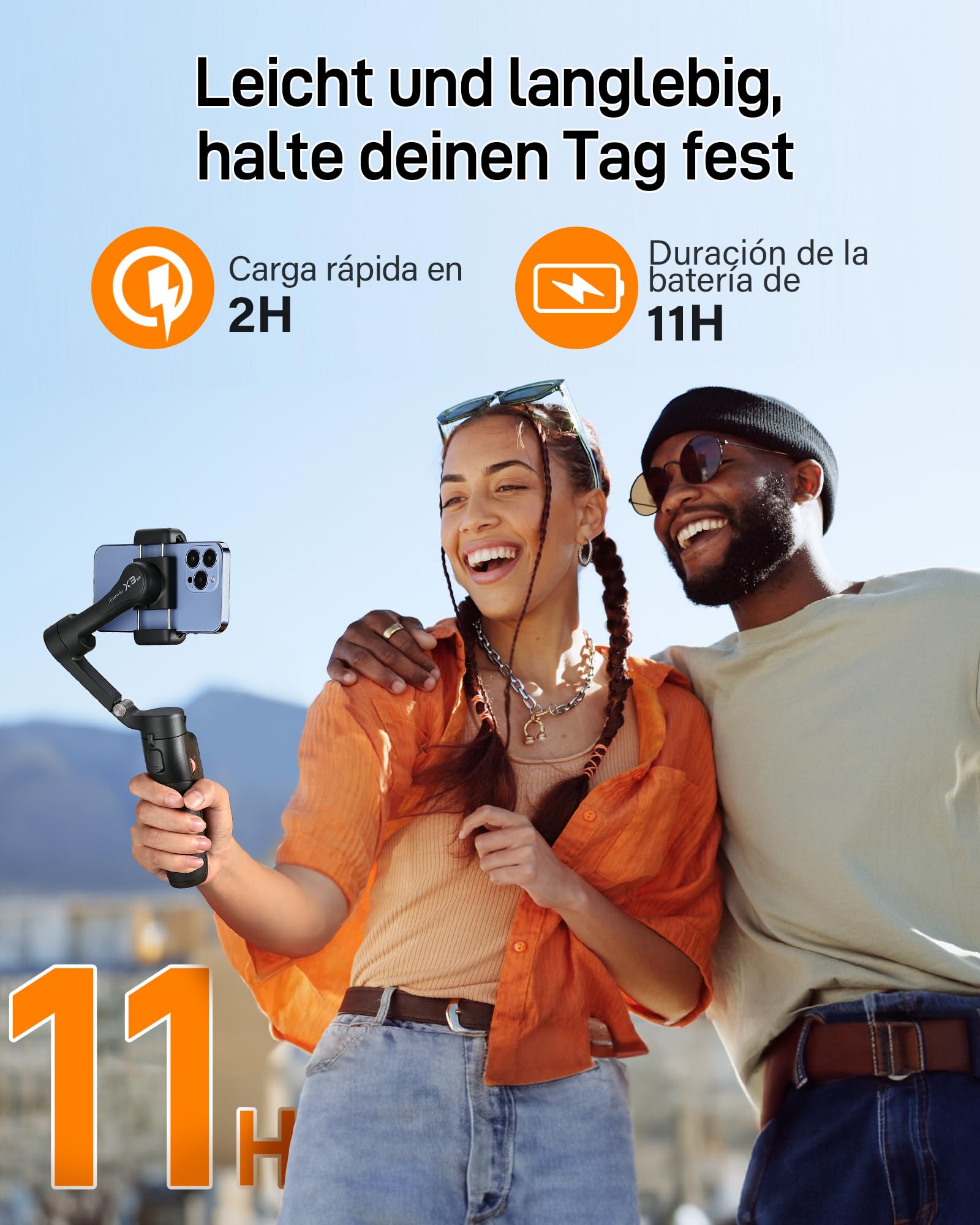 hohem Estabilizador de Movil iSteady X3 SE, Estabilizador de cardán 3 Ejes, diseño Ligero y Plegable con Control Remoto Desmontable, Batería de 11 Horas, Gimbal para Vlogs, Selfies y Viajes