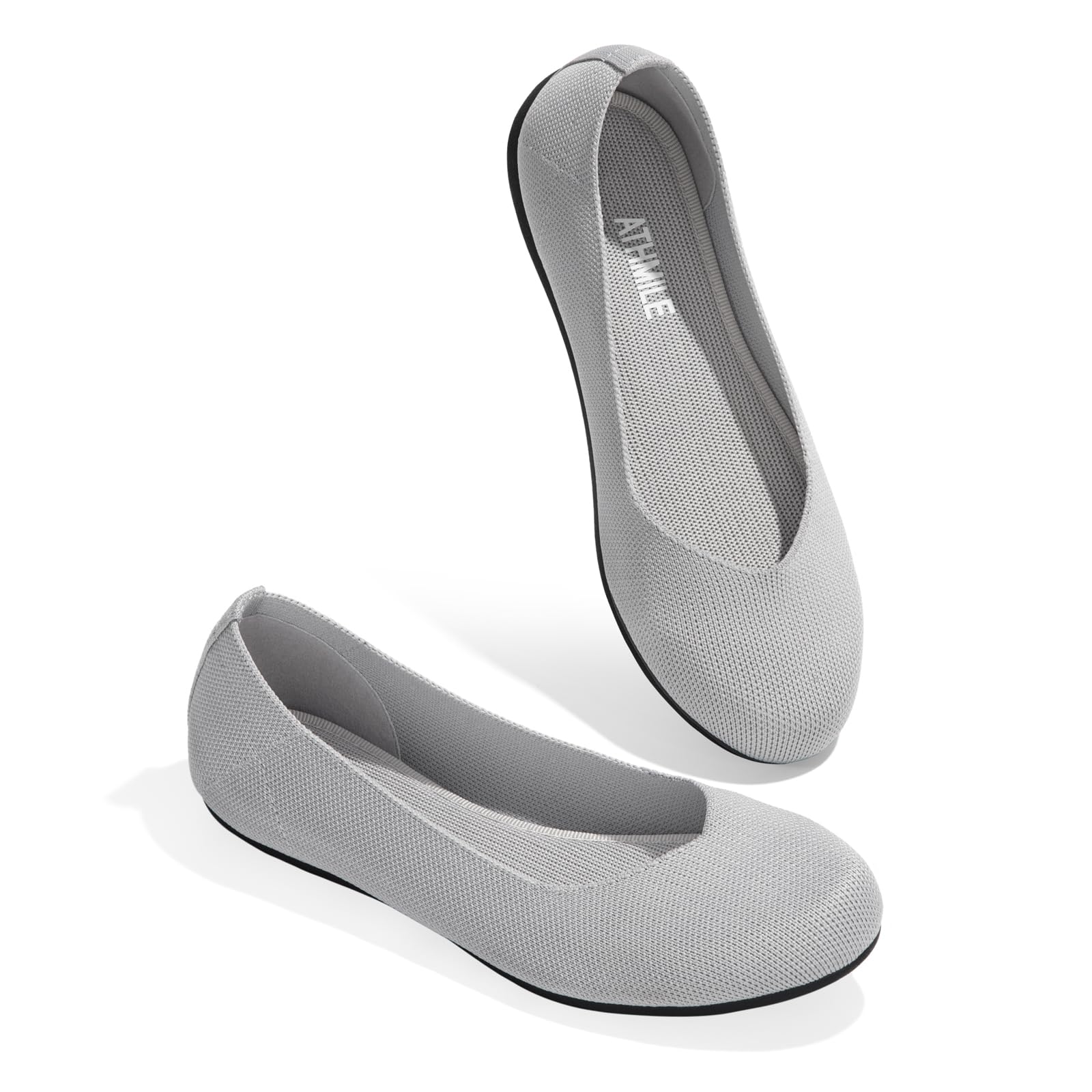 ATHMILE Women's Flat Ballet Shoes Knit Flat Shoes for Women Round Toe Slip on Women Flats for Dressy Casual Office Work Wedding Comfort Soft