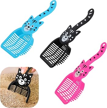 3 PCS Cat Poop Scoop Durable Cat Litter Scoop Deep Shovel Cat Litter Scooper Litter Tray Scoop Kitty Scoop Pet Poop Cleaning Tool for Pet PoopBlue,Pink,Black