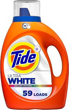 منظف الغسيل السائل Tide Ultra White، 84 أونصة سائلة، 59 حمولة، سائل منظف الغسيل للألوان البيضاء الزاهية
