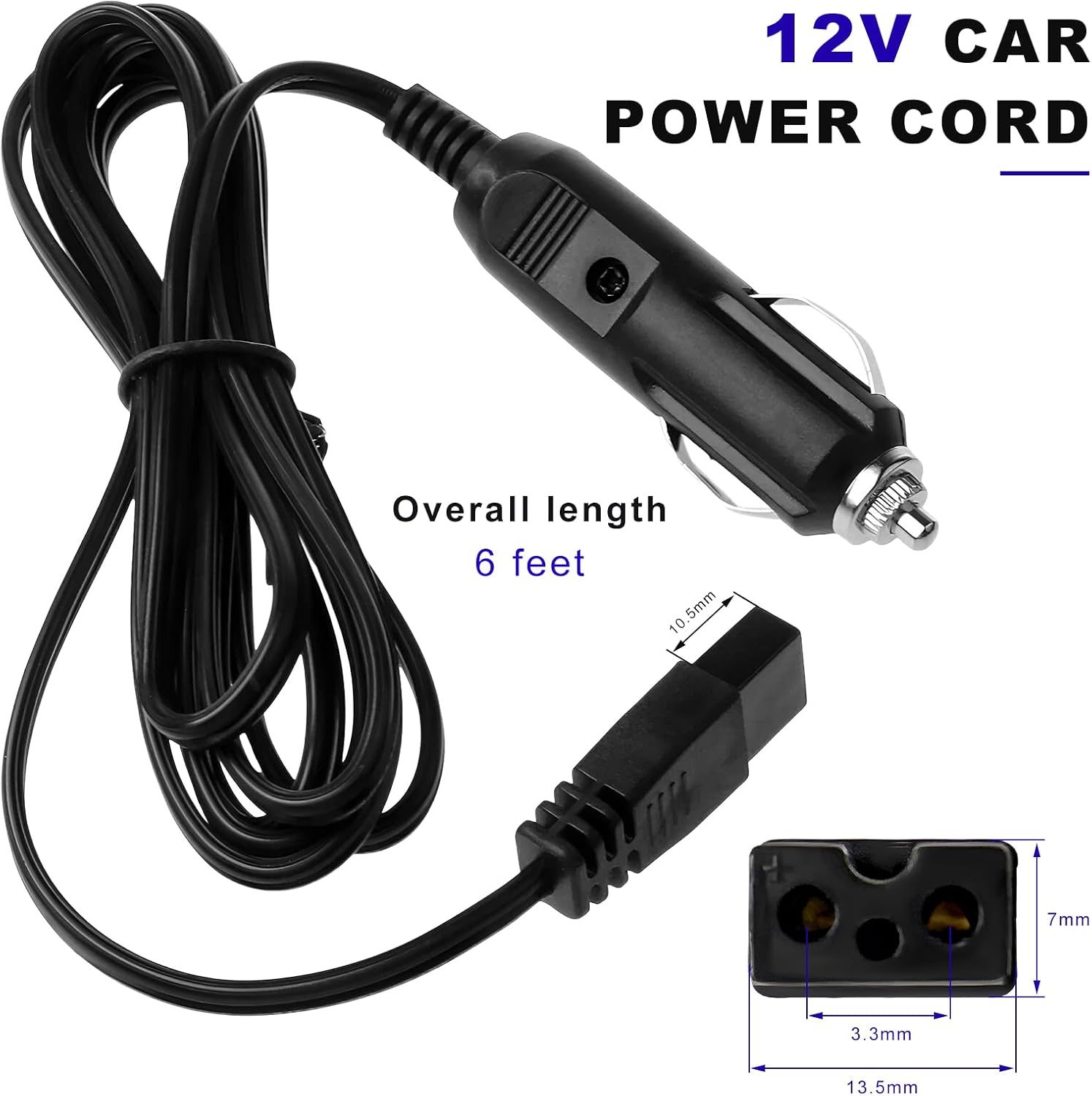 12V Car Cooler Plug Power Cable, 1.8M 2 Pin Mini Fridge Cool Replacement Portable Extension Cord, Cigarette Lighter Plug Power Supply Adapter for Vehicle Cooler Cool Box