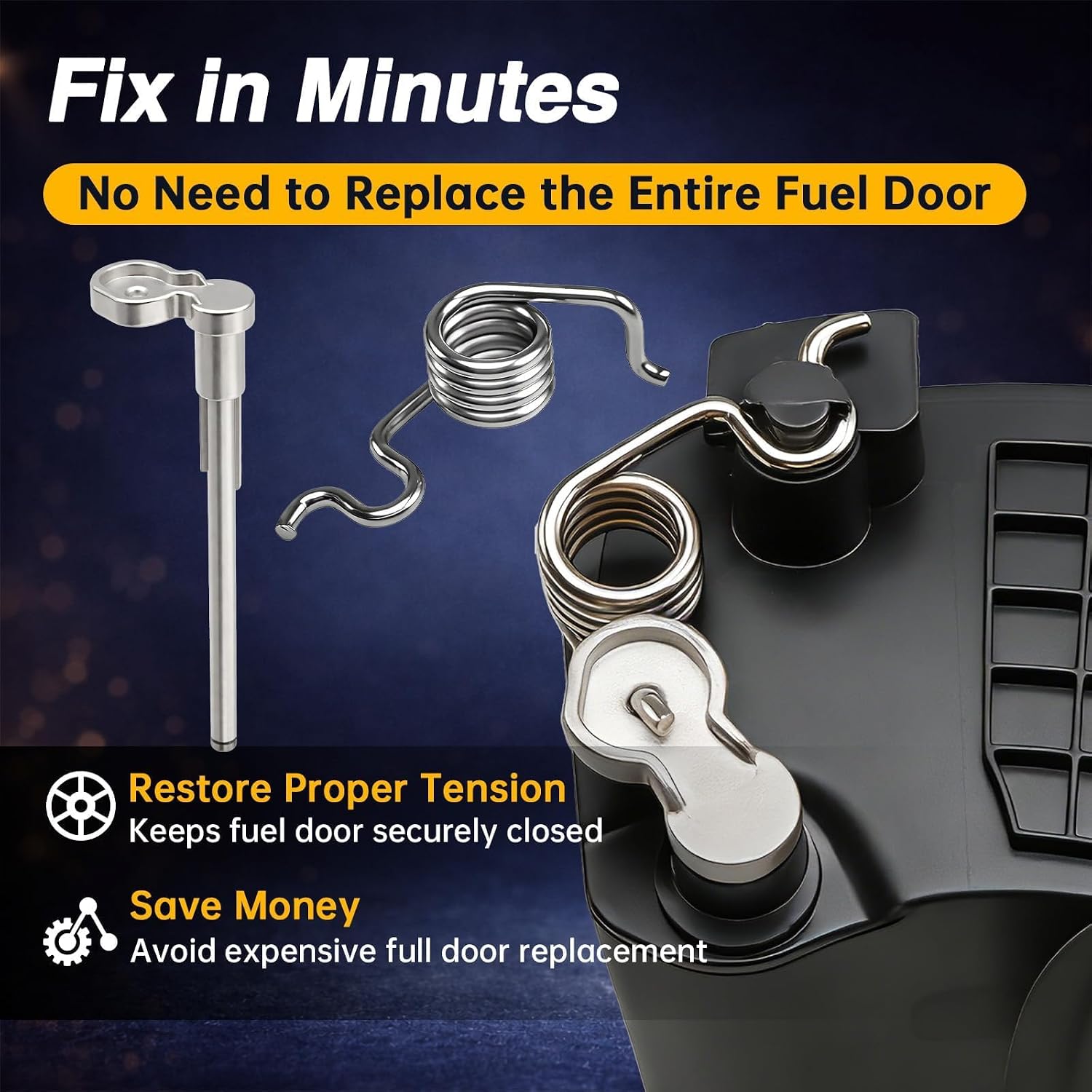 Fuel Door Hinge Pin with Gas Door Spring Compatible with Silverado/Sierra 1500 2019-2025, Sierra 2500 3500 2020-2025, Permanent Loose Gas Cap Repair Kit