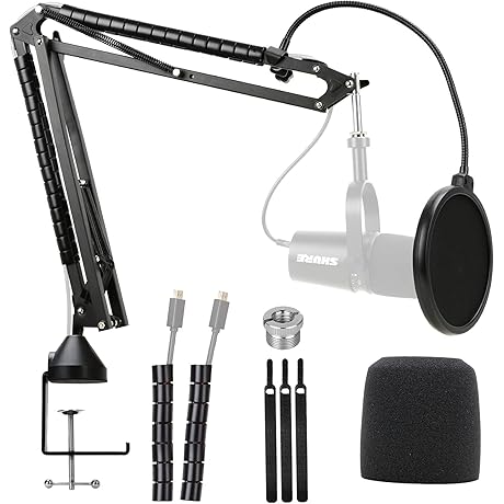 YOUSHARES Enhanced MV7 Mic Stand with Windscreen – Fine-Tuned Mic Arm for Crystal Sound
