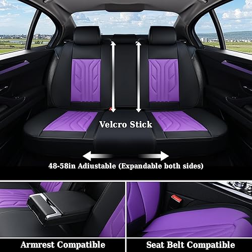 Vista 99 de Coverado Juego completo de fundas para asiento delantero y trasero para automóvil, cuero, impermeables, acojinadas, protectoras, ajuste universal