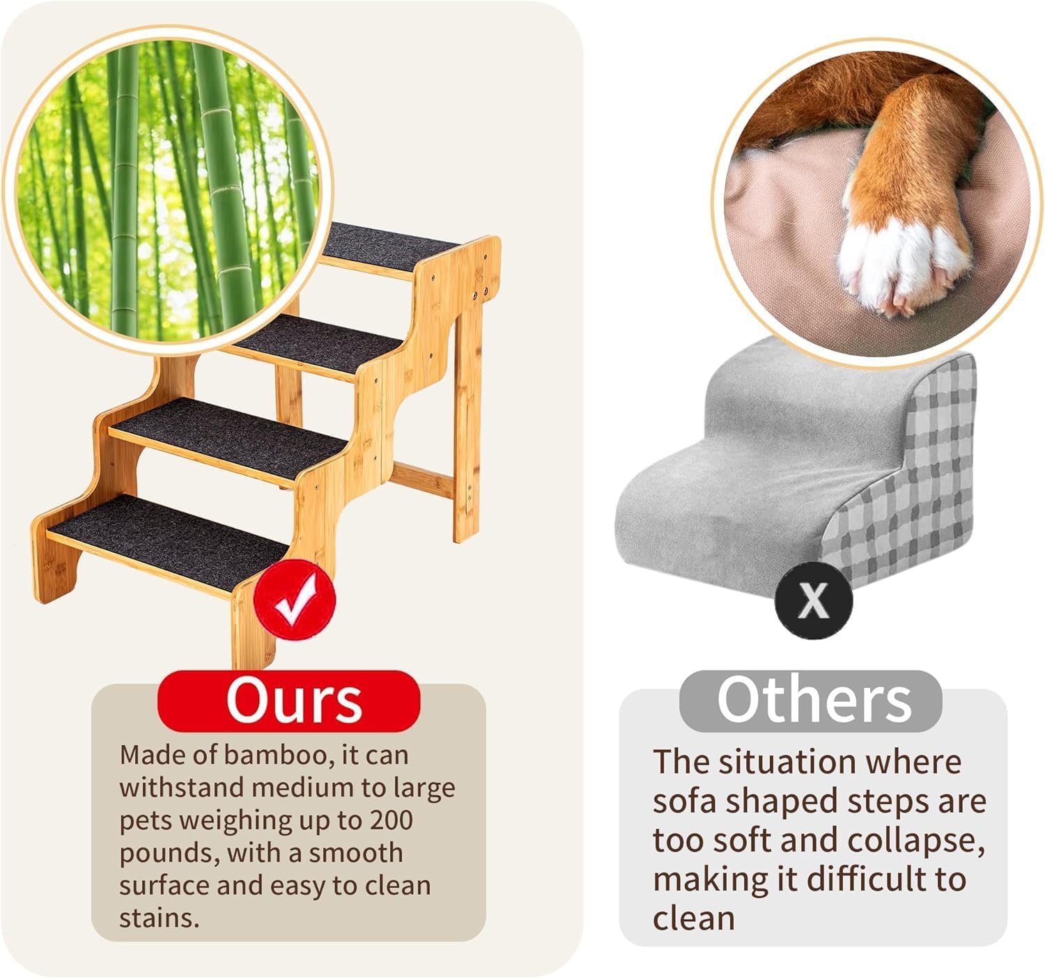 review Dog Stairs for High Bed and Couch, Modern Bamboo Dog Steps for Small Dogs, 4-Step Non-Slip Pet Stairs for Dog/Cat, Stylish Wooden Dog Steps for High Beds