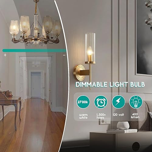 Miniatura 6 de Bombillas incandescentes E12 de 60 W, bombillas de araña para ventilador de techo, tocador, exteriores, blanco cálido 2500K, 500 lúmenes regulables