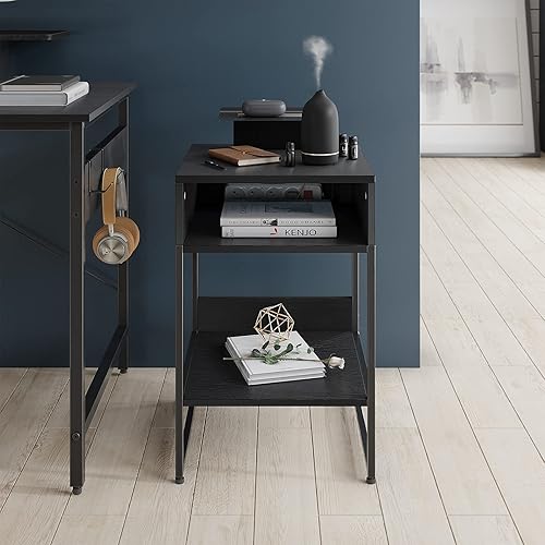 Miniatura 2 de CubiCubi Mesa auxiliar con compartimento de almacenamiento, mesa auxiliar pequeña, archivador rústico, gestión de cables, mesita de noche, sala de