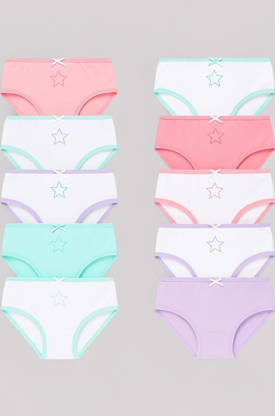 Girls 100% Pure Cotton Briefs Panties (Pack of 10) | Soft Breathable Skin-Friendly Underwear for Kids | Comfortable Elastic Waist Innerwear for Girls | Multicolor Assorted