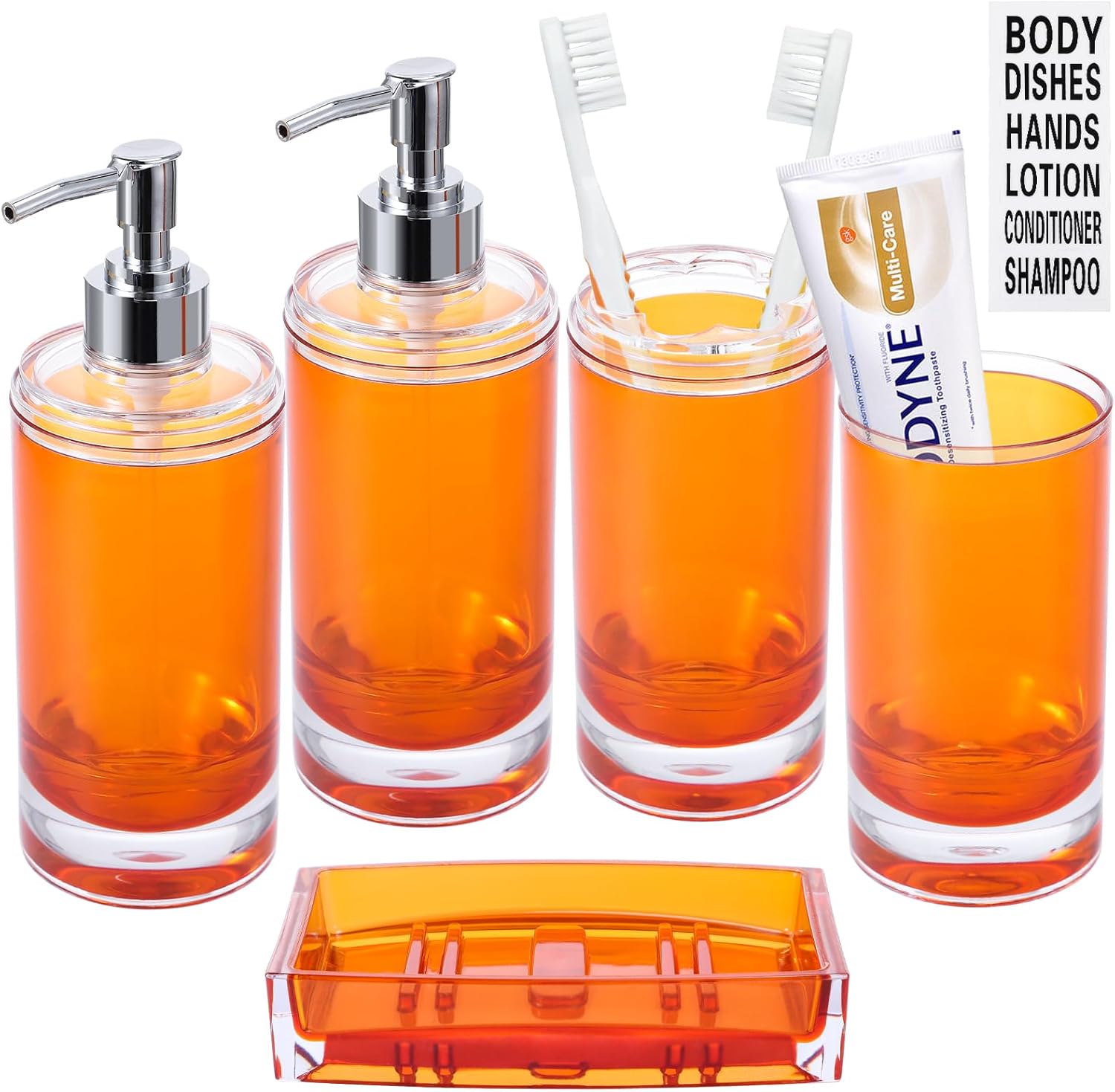 Bathroom Accessories Set 6Pcs Orange Acrylic Soap