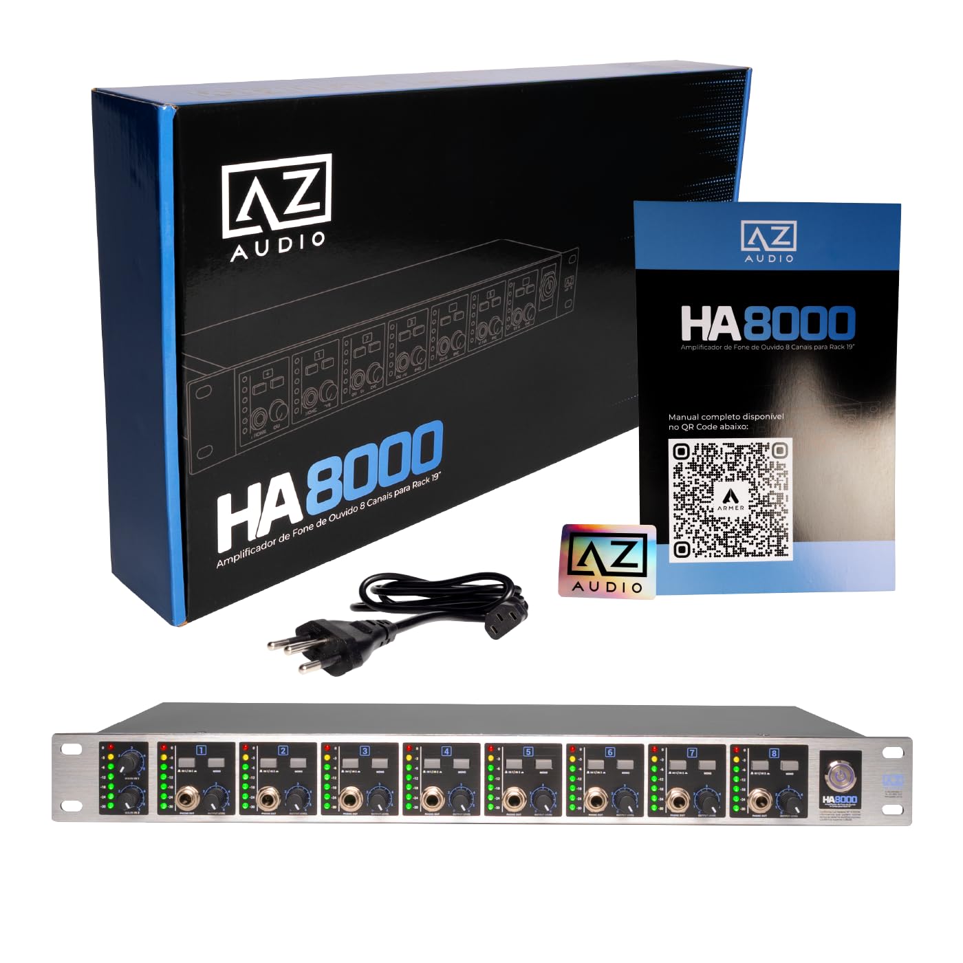 HA8000 AZ Audio 8 Canais – Amplificador de Fones para Rack 19