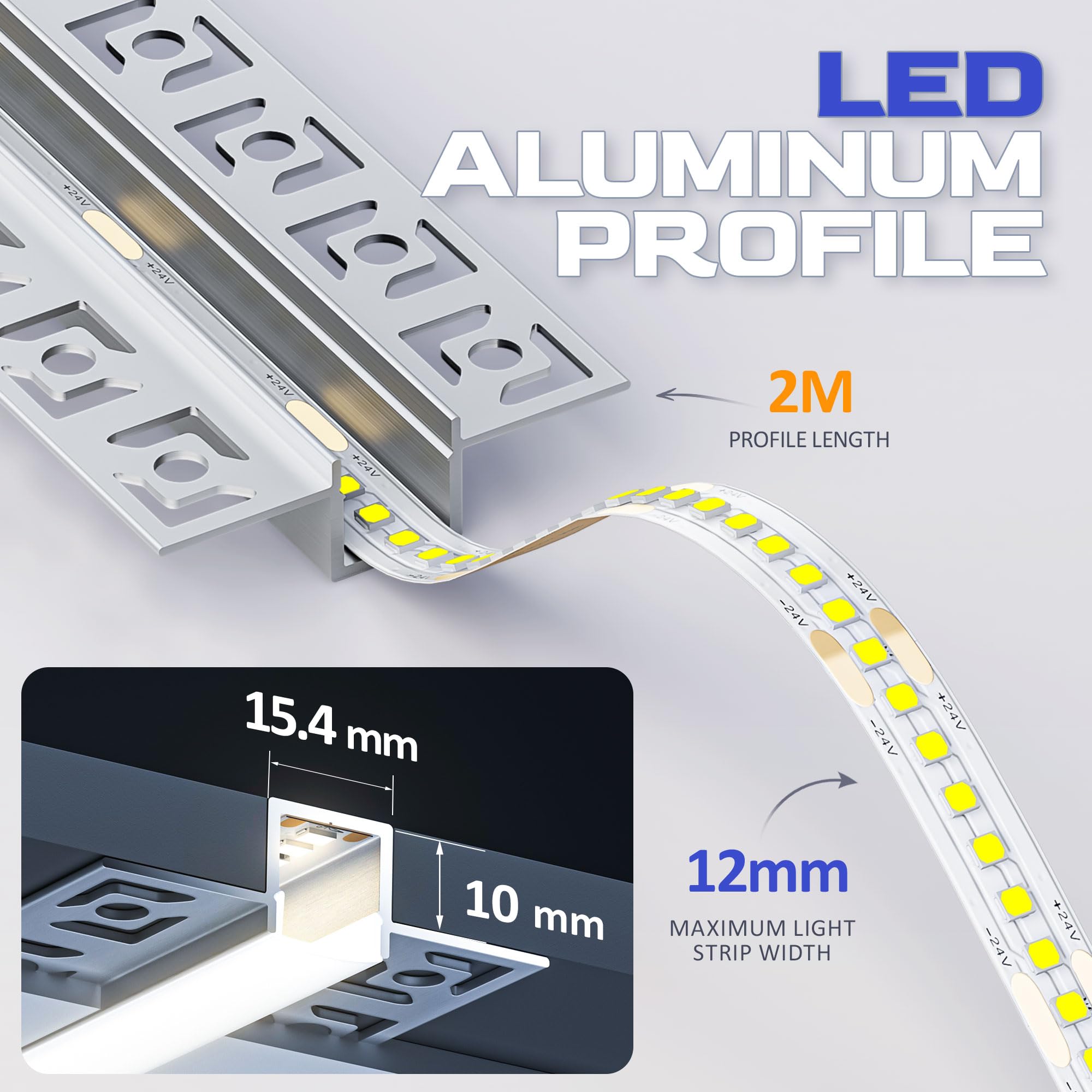 12 x profil LED do suchej zabudowy 2 m, szyna LED 2 m, profil aluminiowy, szyna podtynkowa i dyfuzor natynkowy do oświetlenia pośredniego sufitu