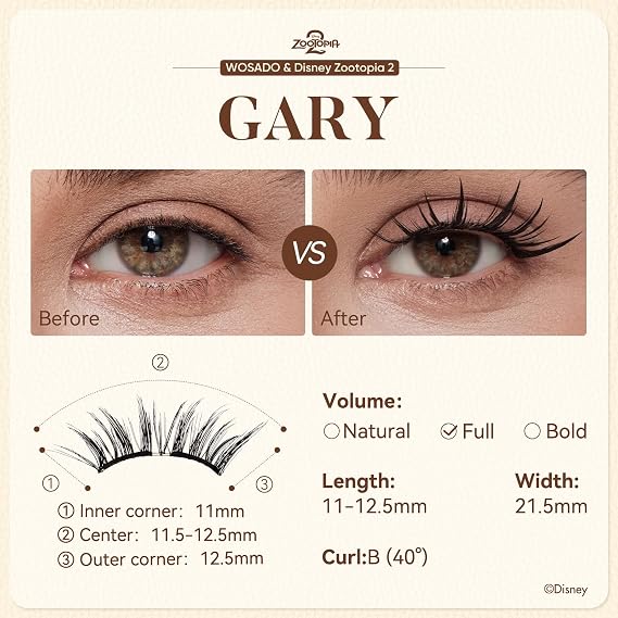 WOSADOZootopia 2 [Gary] Soft Magnetic Eyelashes Kit with Applicator, Reusable Glue-free Wispy Magnetic Lashes, Cruelty-free False Lashes, Waterproof, Lightweight, Suit for Heavy Makeup