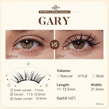 WOSADOZootopia 2 [Gary] Soft Magnetic Eyelashes Kit with Applicator, Reusable Glue-free Wispy Magnetic Lashes, Cruelty-free False Lashes, Waterproof, Lightweight, Suit for Heavy Makeup