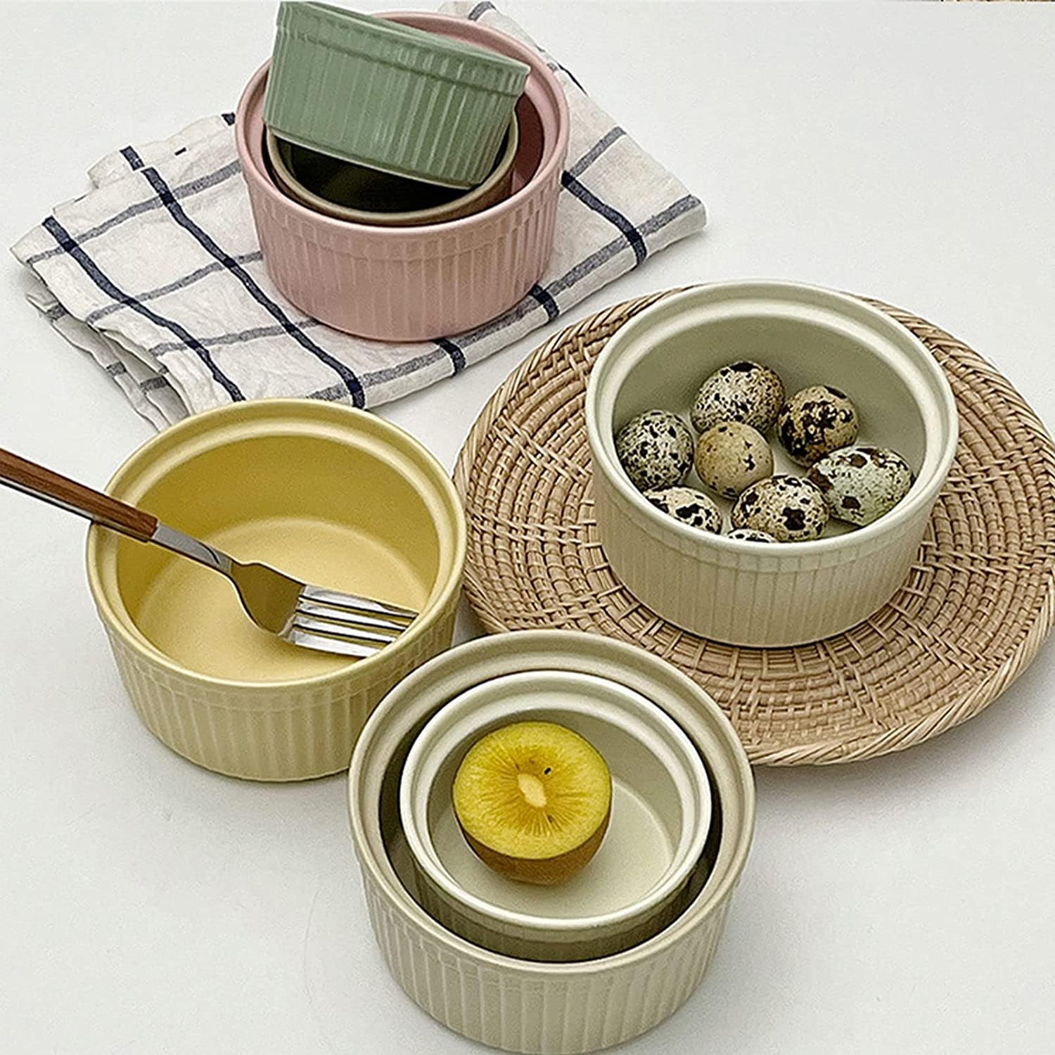 Bol à soupe, bol à riz, bol à déjeuner, ensemble de ramequins, 120 ml, ramequins à crème brûlée, plats à soufflé allant au four, ramequins à soufflé, ramequins for friteuse à air-rose-lot de 2 ( Color