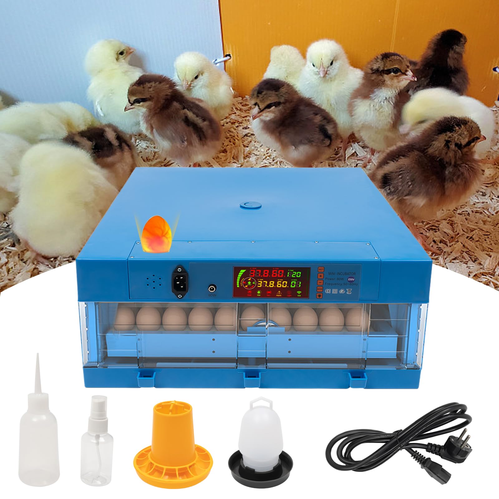 Incubatrice automatica per uova da 64 uova, incubatrice completamente automatica, incubatrice per uova con rotazione automatica delle uova e umidificazione automatica, 0-99℃, per pollo, anatra di